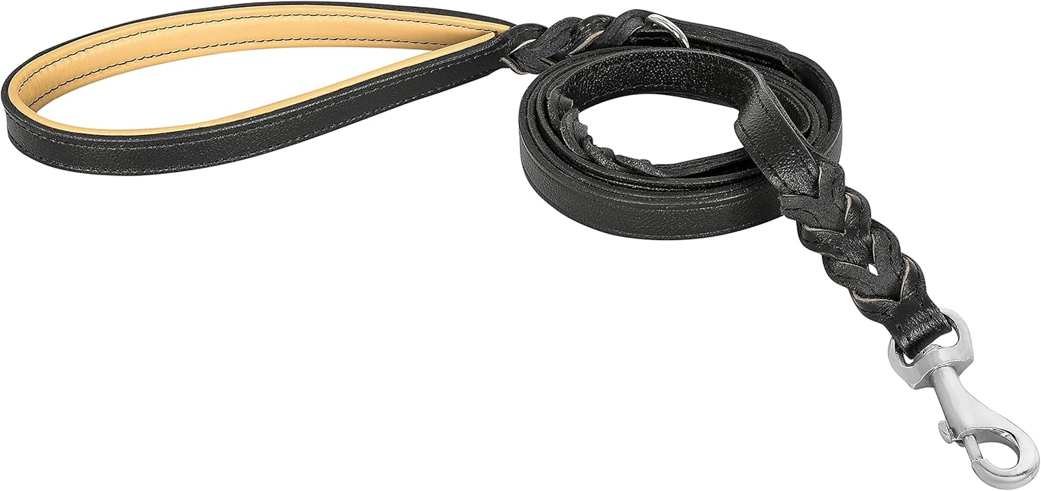 Riparo Leather Dog Leash 6ft with 2 Handles Padded Traffic Handle for Extra Control, Leather Dog Leashes for Large Breed Dogs Training Walking Heavy Duty Leashes for Dogs (Red, L: 3/4" x6ft)