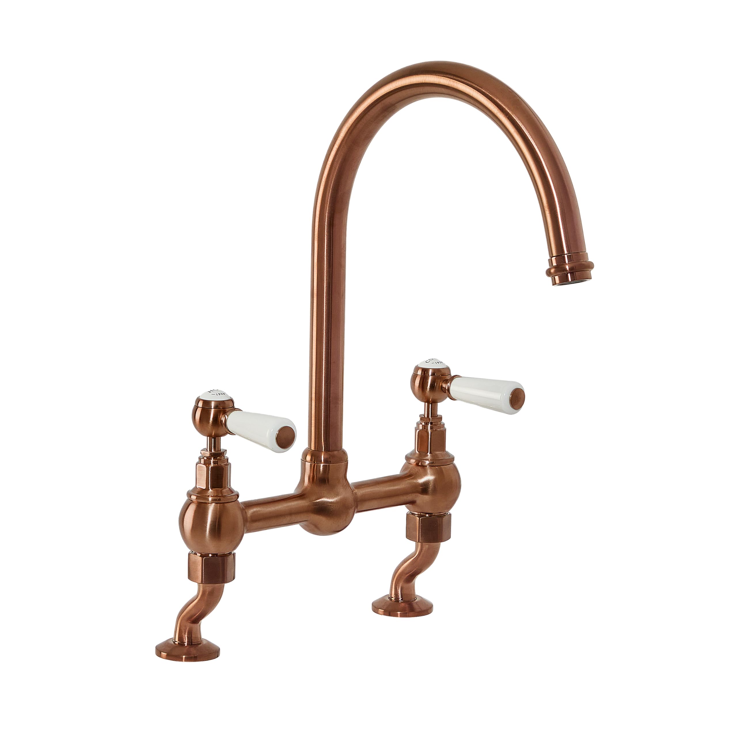 Milano Brushed Copper Elizabeth Lever Handle Bridge Kitchen Sink Mixer Tap Swivel Spout - Copper
