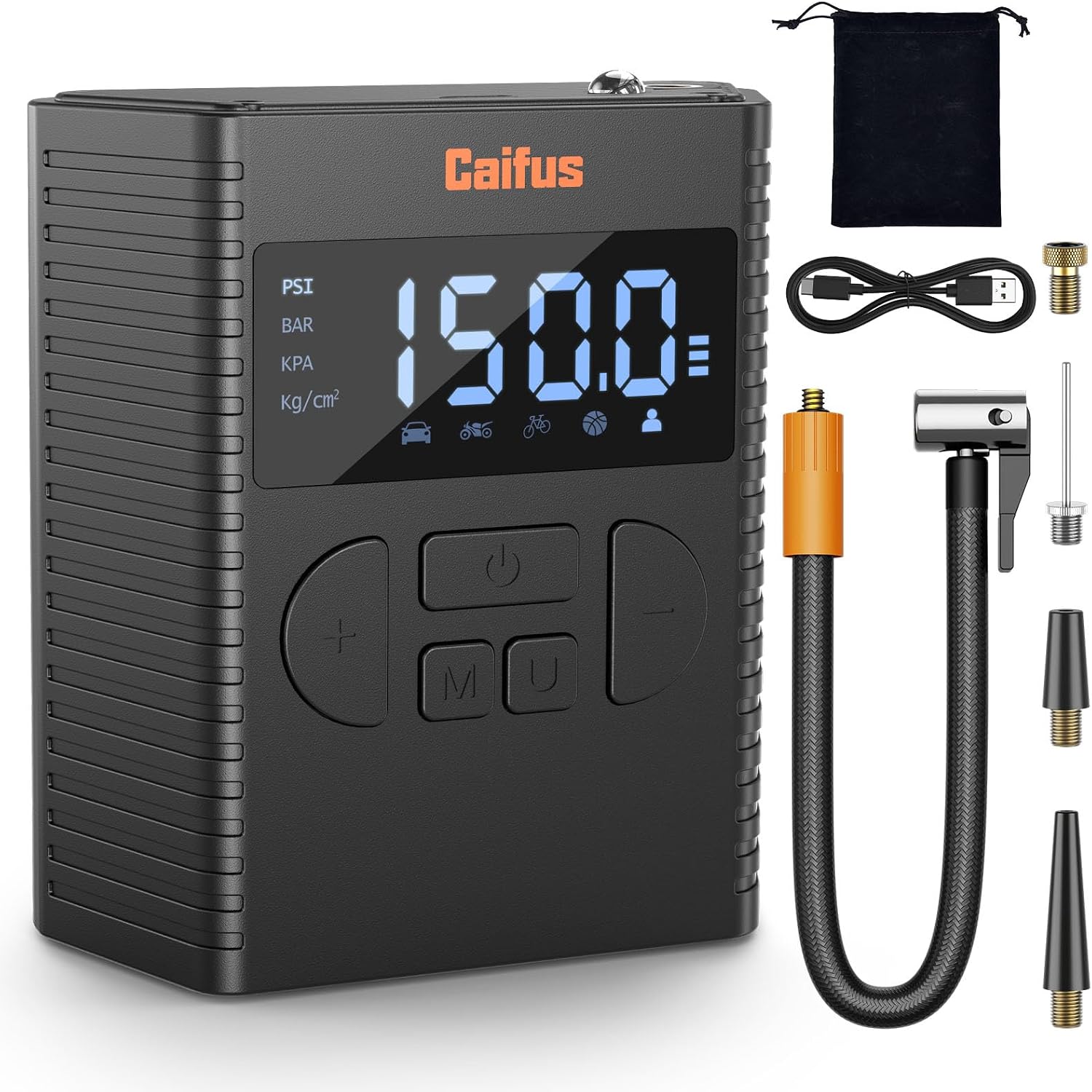 Tire Inflator Portable Air Compressor Cordless, 150 PSI Smart Fast Inflation Air Pump with Digital Tire Pressure Gauge, LED Light and Auto Shut-Off, Compact Design, Black