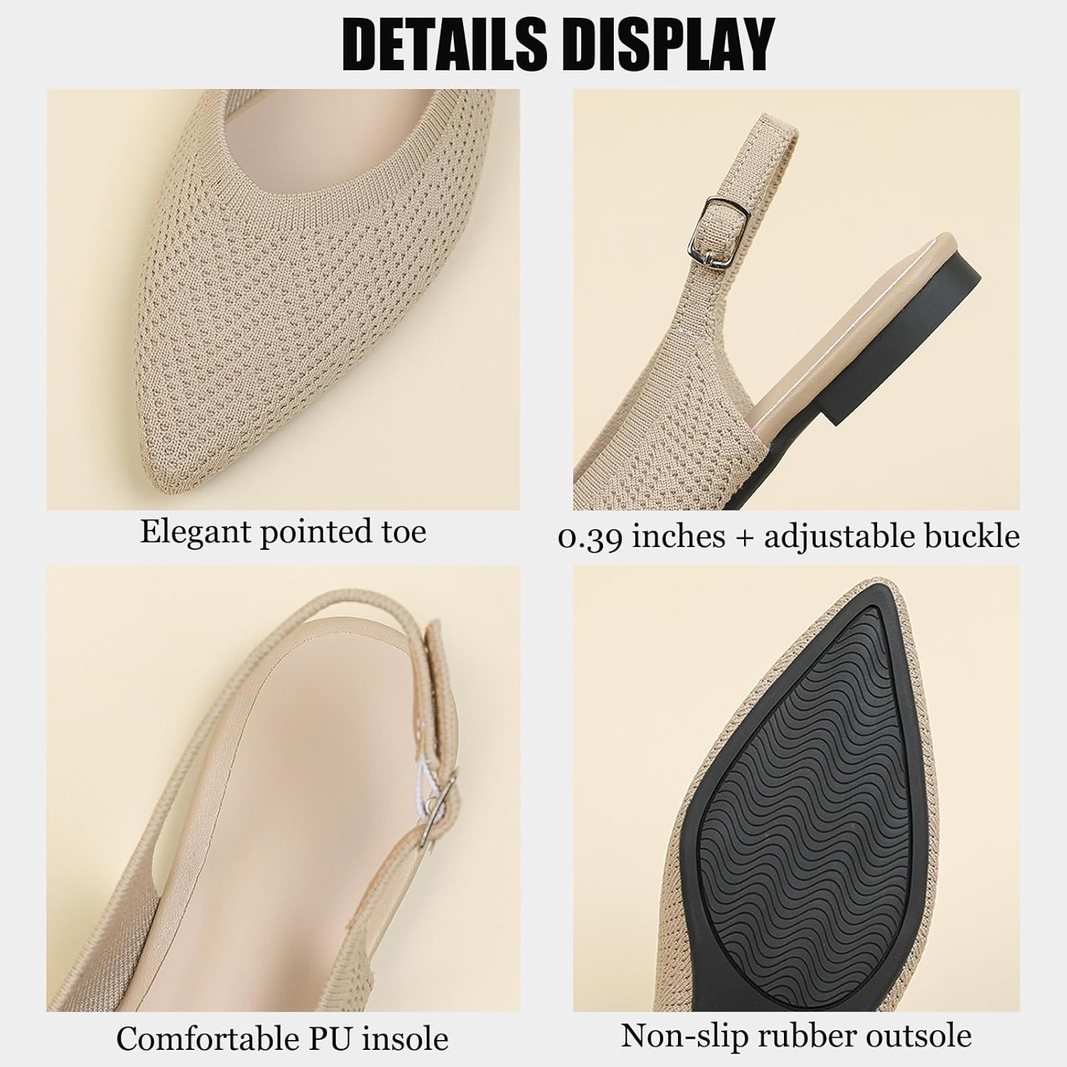 Women'S Knit Slingback Flats Elegant Pointed Toe Adjustable Buckle Toe Flat Ballerina Shoes Comfortable Light Commuting Walking Slip On Dressy Shoes - Image 4