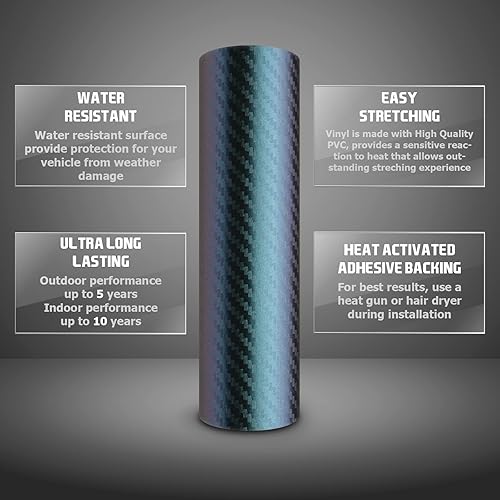 Vista 3 de Kit de herramientas gratis, 2 unidades de 5 x 10 pulgadas Chevy Emblema Bowtie Chameleon fibra de carbono púrpura dorado camaleón vinilo envoltura