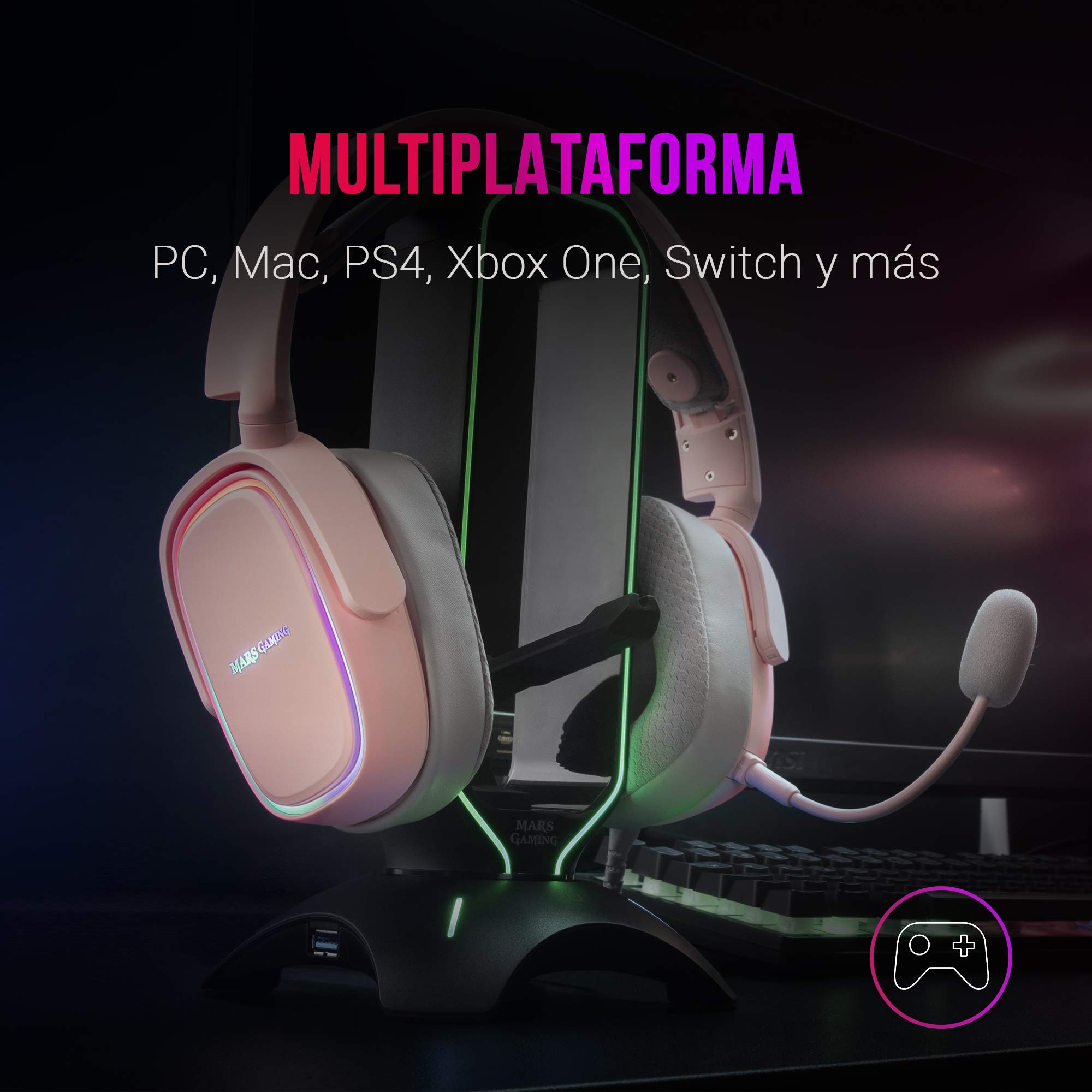 Mars Gaming MARSGAMING, MHAX Rosa, Cuffie Multipiattaforma RGB+Mic Rimovibile, 53 mm HIFI - 3