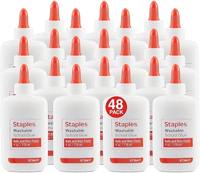 Staples School Glue, 4 oz. Bottles, 48 Pack Washable Adhesive for Classrooms, Crafts & Projects