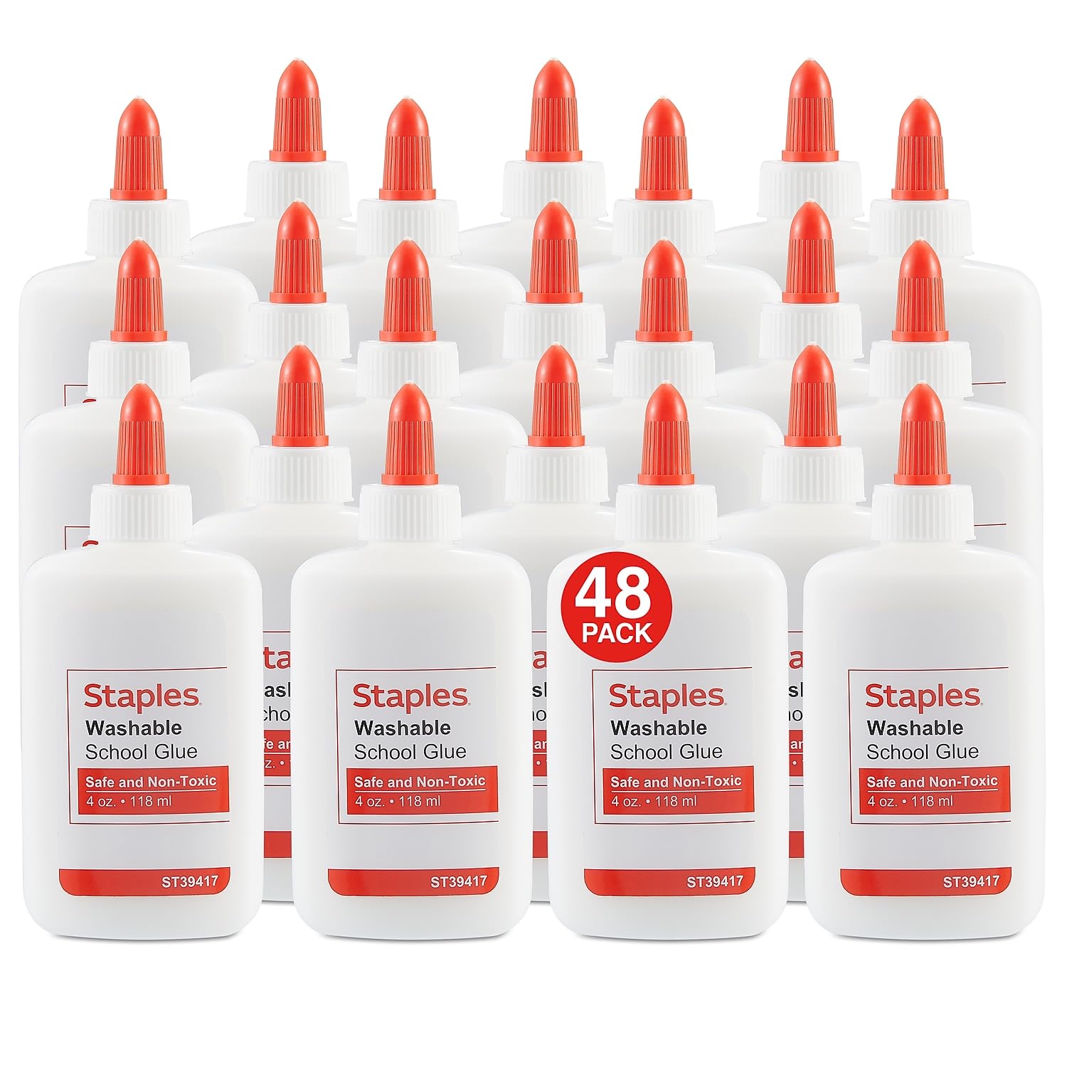 Staples School Glue, 4 oz. Bottles, 48 Pack – Washable Adhesive for Classrooms, Crafts & Projects
