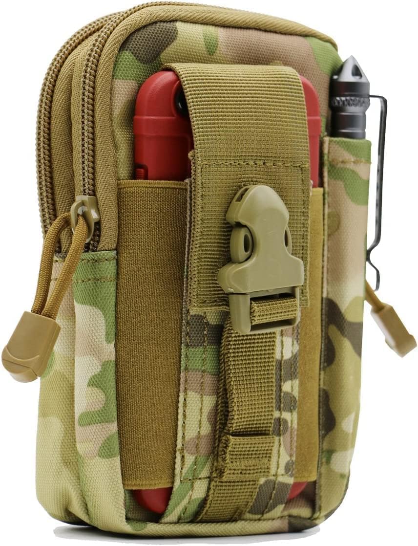 Military Camouflage Tactical Waist Pouch Mobile Phone Holder for Men with Dual Zipper Compartments and Belt Loop Holster for Outdoor Hiking (Pack of 1)