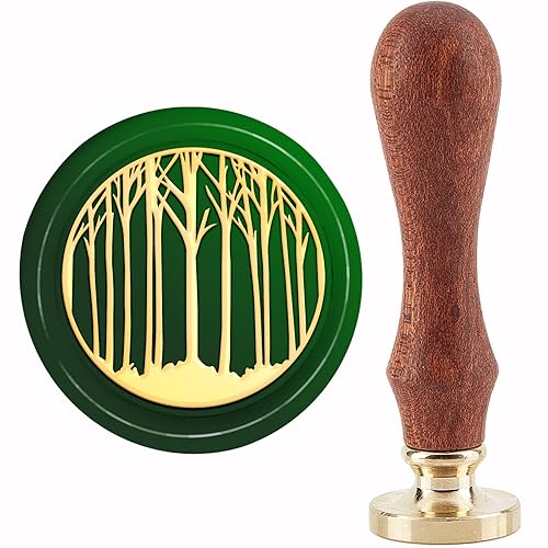 CRASPIRE Sello de cera con diseño de bosque de árboles, 3D, con mango de madera retro para sobres, invitaciones de carta, boda, cumpleaños, fiesta