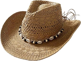 Straw Hats for Men|Straw Cowboy Hat Sun Protection Wide Brim Cowgirl Hat Breathable Roll up Western with Beads String Adorn Sun for Summer Beach Vacation Khaki