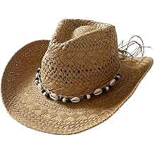 Straw Hats for Men|Straw Cowboy Hat Sun Protection Wide Brim Cowgirl Hat Breathable Roll up Western with Beads String Adorn Sun for Summer Beach Vacation Khaki