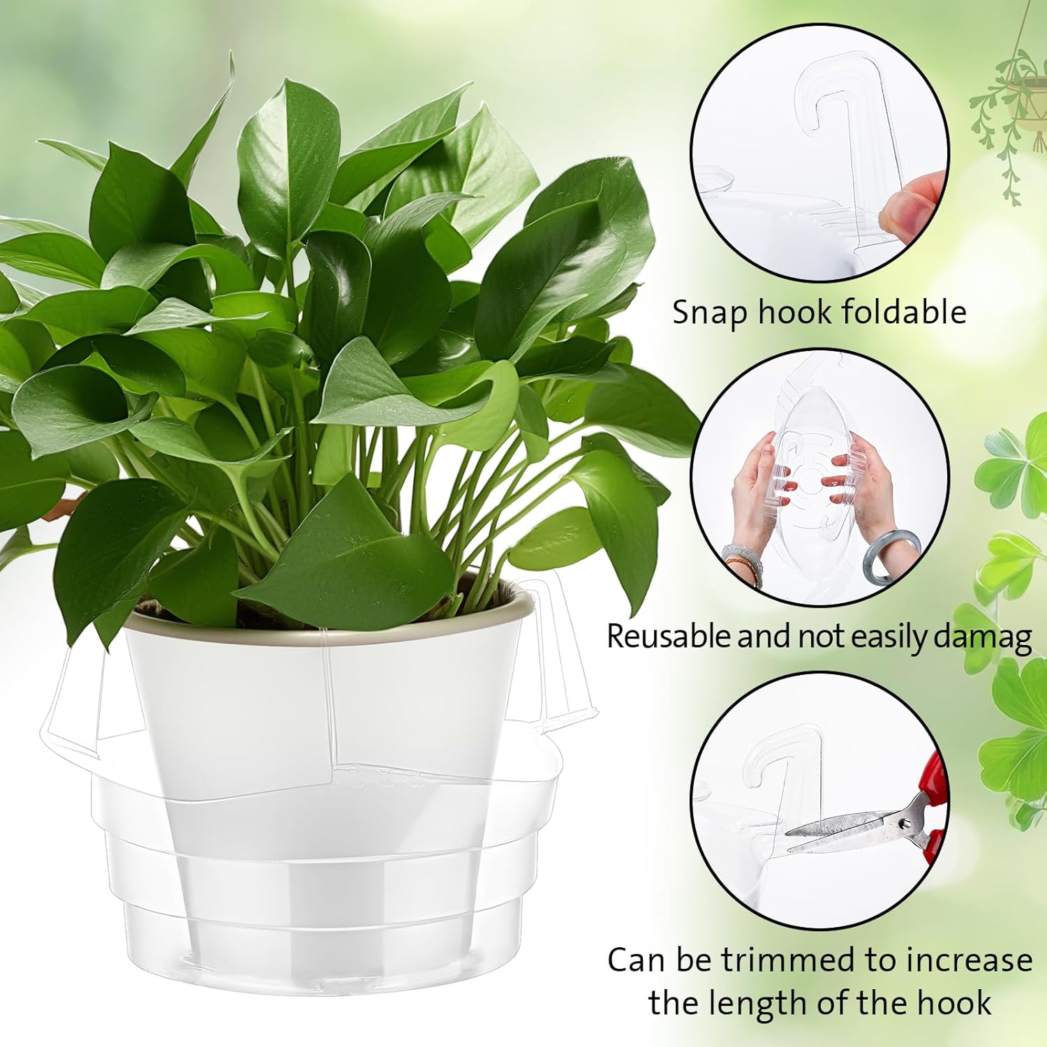 Baderke 12 Pcs Hanging Plant Water Catcher Tray Includes 4 Pcs Clear Plastic Plant Saucer Drip Pans for Indoor Outdoor Hanging Basket Flower Pot (6 8 10 Inch)