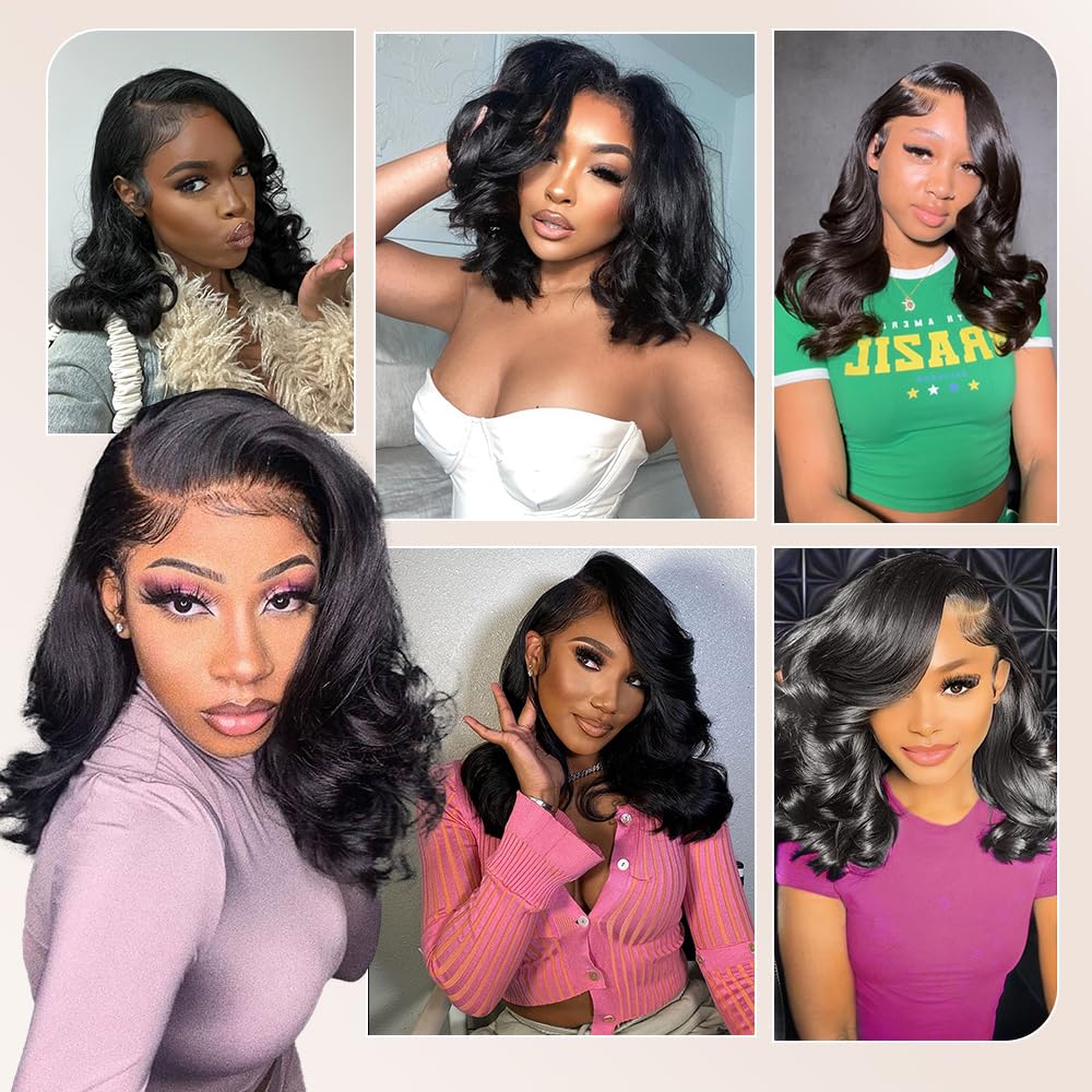Human Hair Body Wave Bob Wig Lace Front Glueless Natural Color