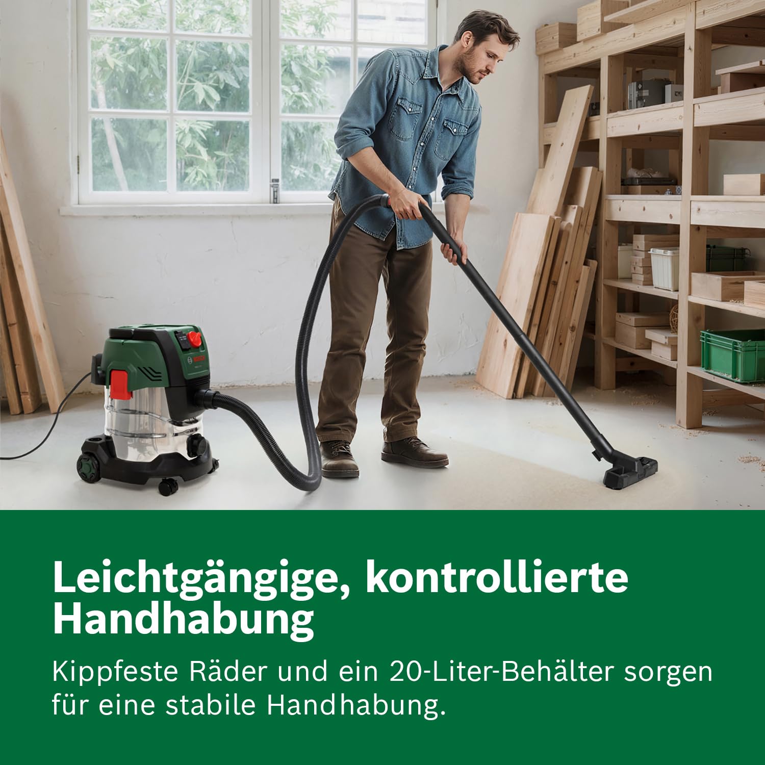 Bosch Nass- und Trocken Staubsauger PAS20-220P (Verlängerungsrohre (Kunststoff), Saugschlauch 2,2 m, Griff-/Winkelrohr, Boden-/Fugendüsen, Vliesbeutel (Uni), Flachfaltenfilter, UniversalAdapter)