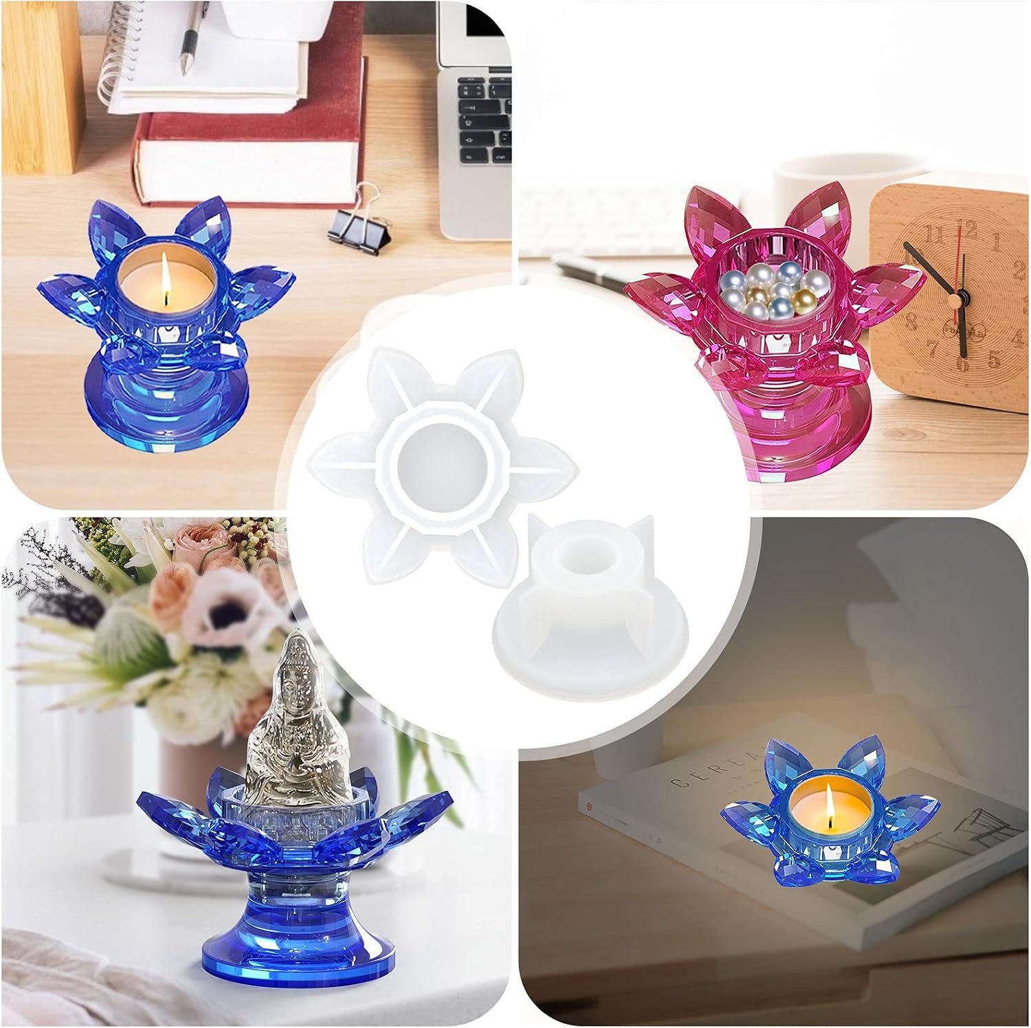 Resin Molds for Tealight Holder, Silicone Epoxy Molds for Resin Candle Holder with Base, Silicone Resin Casting Molds for DIY Crystal Votive Crafts, Jewelry Storage Box, Wedding Party Home Decoration