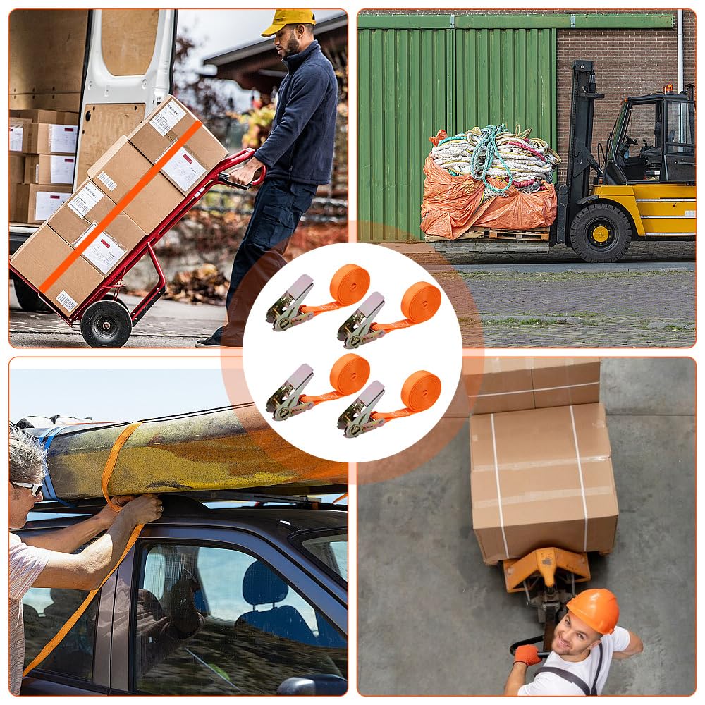 Lot De 4 Sangles De Tension Avec Cliquet 2,5 Cm X 2 M - 800 Kg - Sangles D'Arrimage Voiture Moto Camping - CLIUNT
