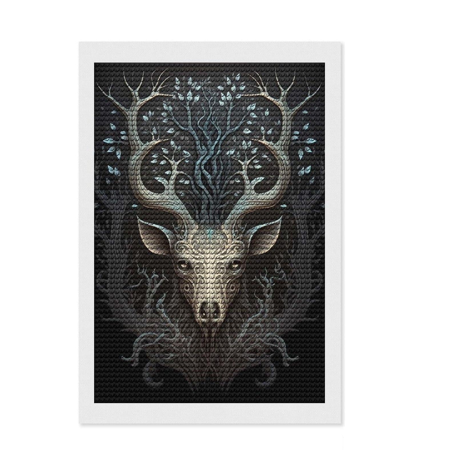 Junmoney Caribou Wild Imagination Diamond Art Canvas 8"x12", Neat Printed Canvas, Mindful Craft Activity, Cosy Home Accent, Festive Craft Gift