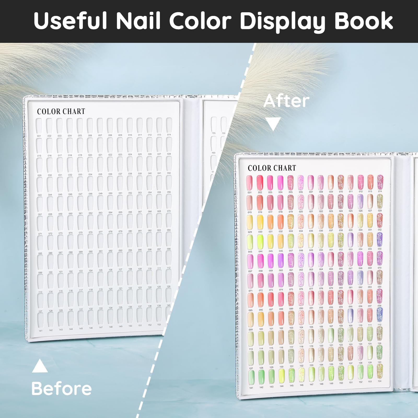 Segbeauty Nuancier Ongles Livre, 308 Couleurs Nail Affichage Graphique Couleur, avec 360 Faux Ongles, pour Présentation de Nail Art, Salons de Manucure (Argent)