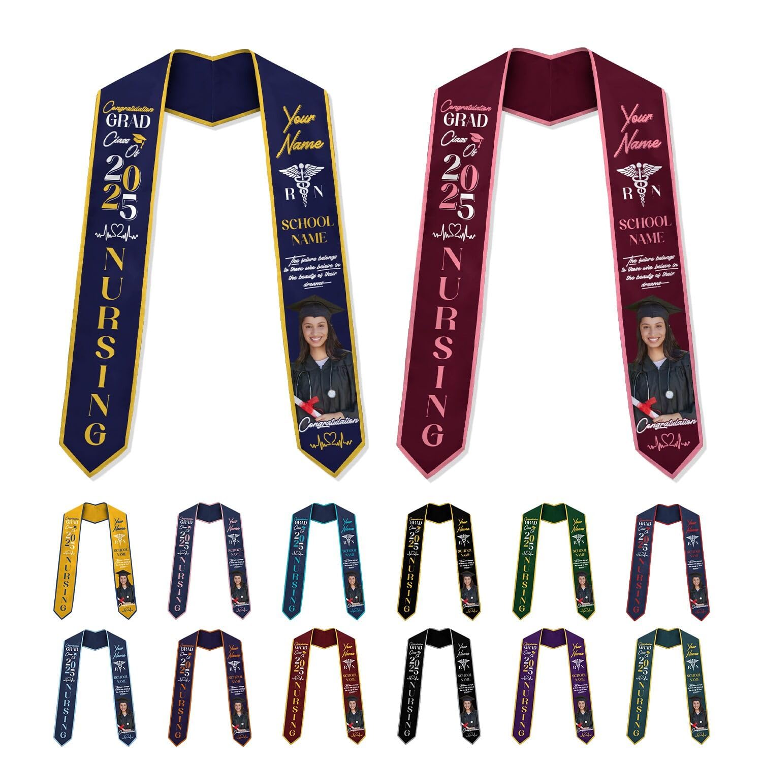 MonkeyVan Personalized Graduation Stole for Nursing Student, Nursing Stole Graduation 2025, RN Nursing Sash Grad Gifts S302
