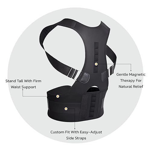 Miniatura 6 de Corrector de postura de espalda completa para mujeres y hombres, corrector de postura ajustable con terapia magnética, soporte de espalda para