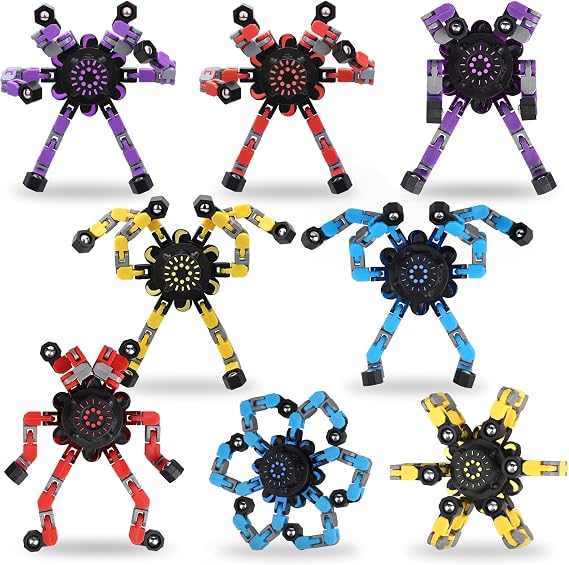 Transformable Chain Robot Fidget Spinner Toy, 8 Pack Sensory Finger Spin Top for Kids, Funny DIY Deformation Mechanical Spinner Twister Gyro, Creative Fingertip Gift for Party