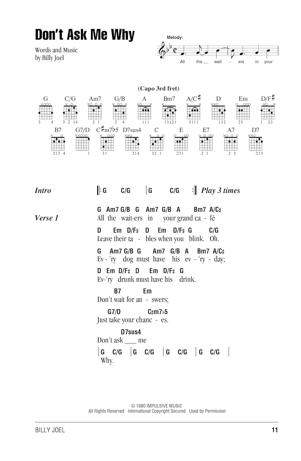 Billy Joel - Guitar Chord Songbook: 6 inch. x 9 inch.