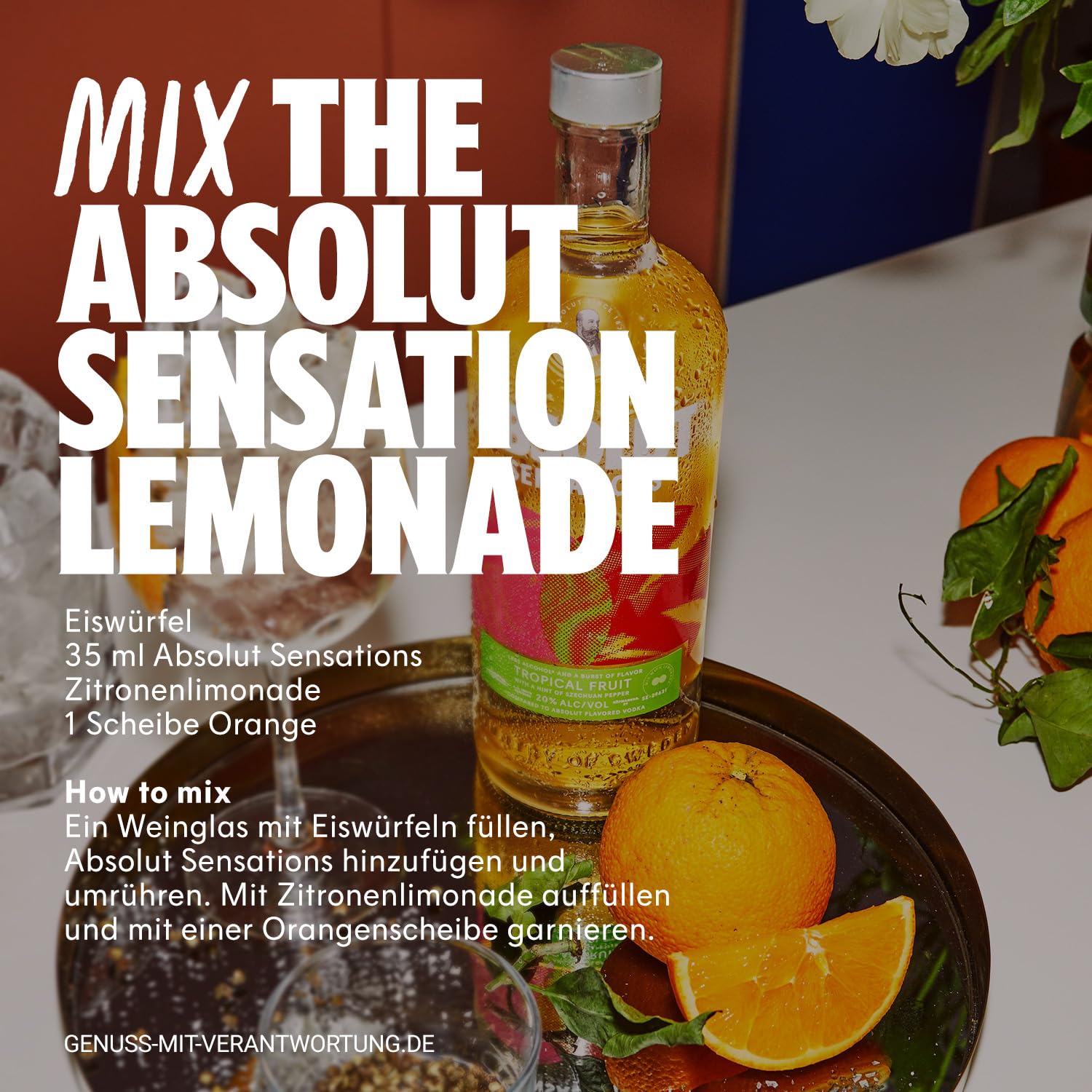 Absolut Vodka Sensations Tropical Fruit, fruchtiger Aperitif mit einem Hauch von Szechuan Pfeffer, Sommer-Getränk mit nur 20% Alkoholgehalt, 1 x 1 L