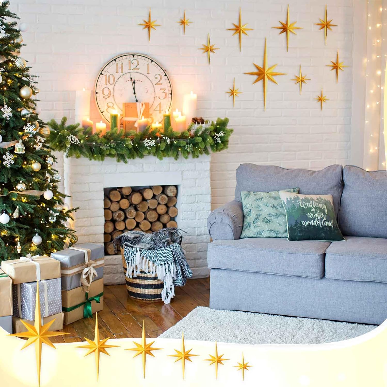 10 Pcs Large Mid Century Decor, Starburst Wall Decor, Vintage Retro 3D Star Wall Sculpture, Easy Install Finish Hangings for Home Office Bedroom, 6 Different Size(Gold)