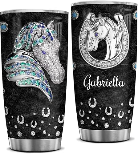 Wassmin Vaso personalizado de caballo con tapa, 20 onzas, 30 onzas, joyería, caballos, acero inoxidable, doble pared, aislamiento al vacío, vasos