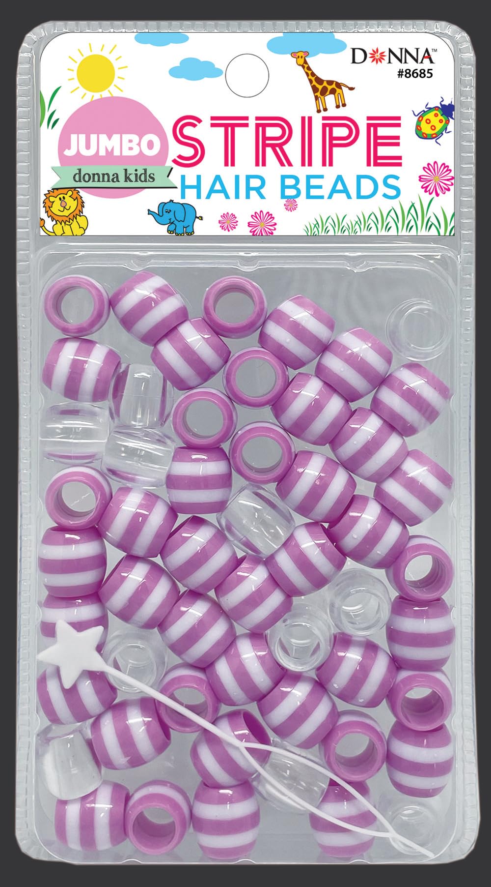 DONNA Jumbo Stripe Plastic Beads, DIY Braiding Beads for Kids Hair Braids, 1PC Lavender Color