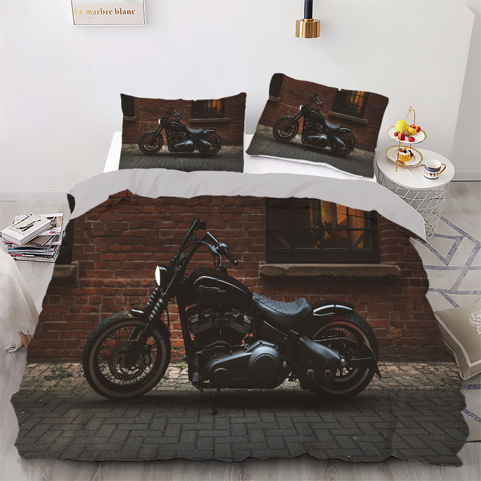 Housse couette 240x220 adulte voiture marron avec taies d'oreiller 65x65 lit 2 personnes