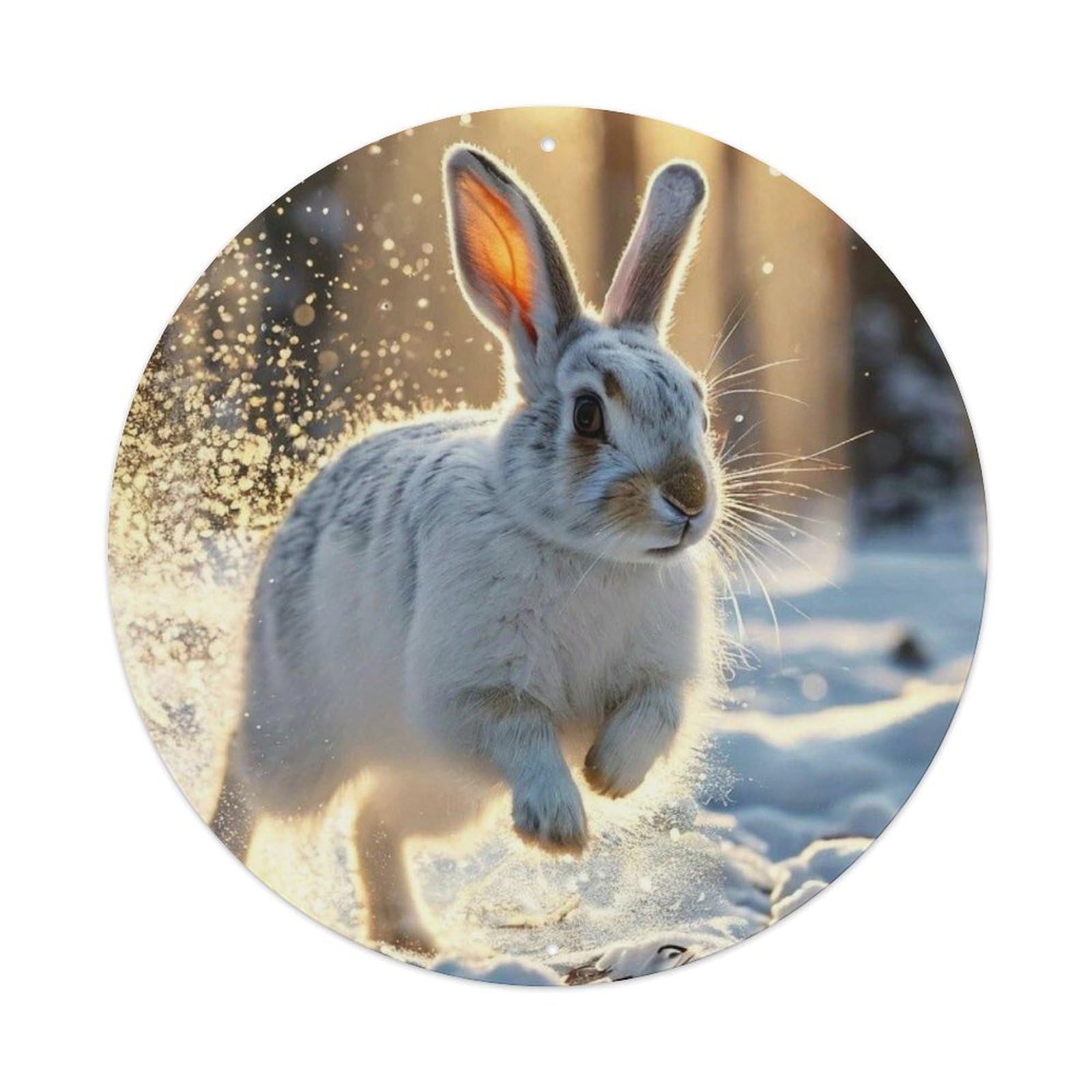 Animal Mountain Hare Winter Forest Sunrise Running Vintage Metal Tin Sign Plaque Wall Decor for Cafe, Club Bar, Office, Garden Metal Poster 8x8Inch