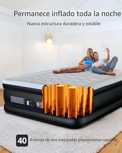 Miniatura 3 de Airefina Colchón de aire Queen con bomba integrada, colchón inflable de 18 pulgadas elevado cómodo con bolsa de transporte, colchón inflable