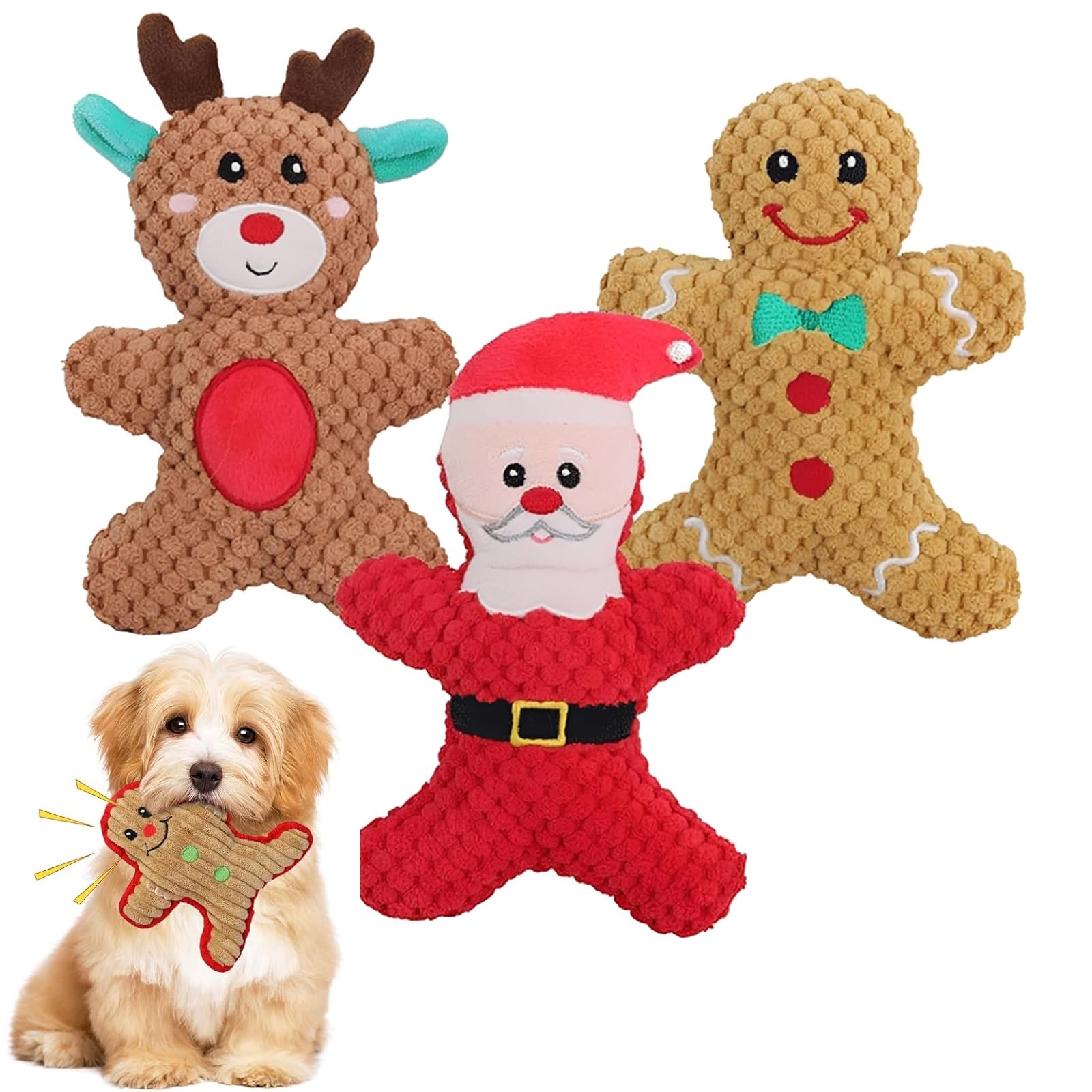 YcsRnn 3 PCS Christmas Dog Toys, Soft Plush Squeaky Toys for Dogs