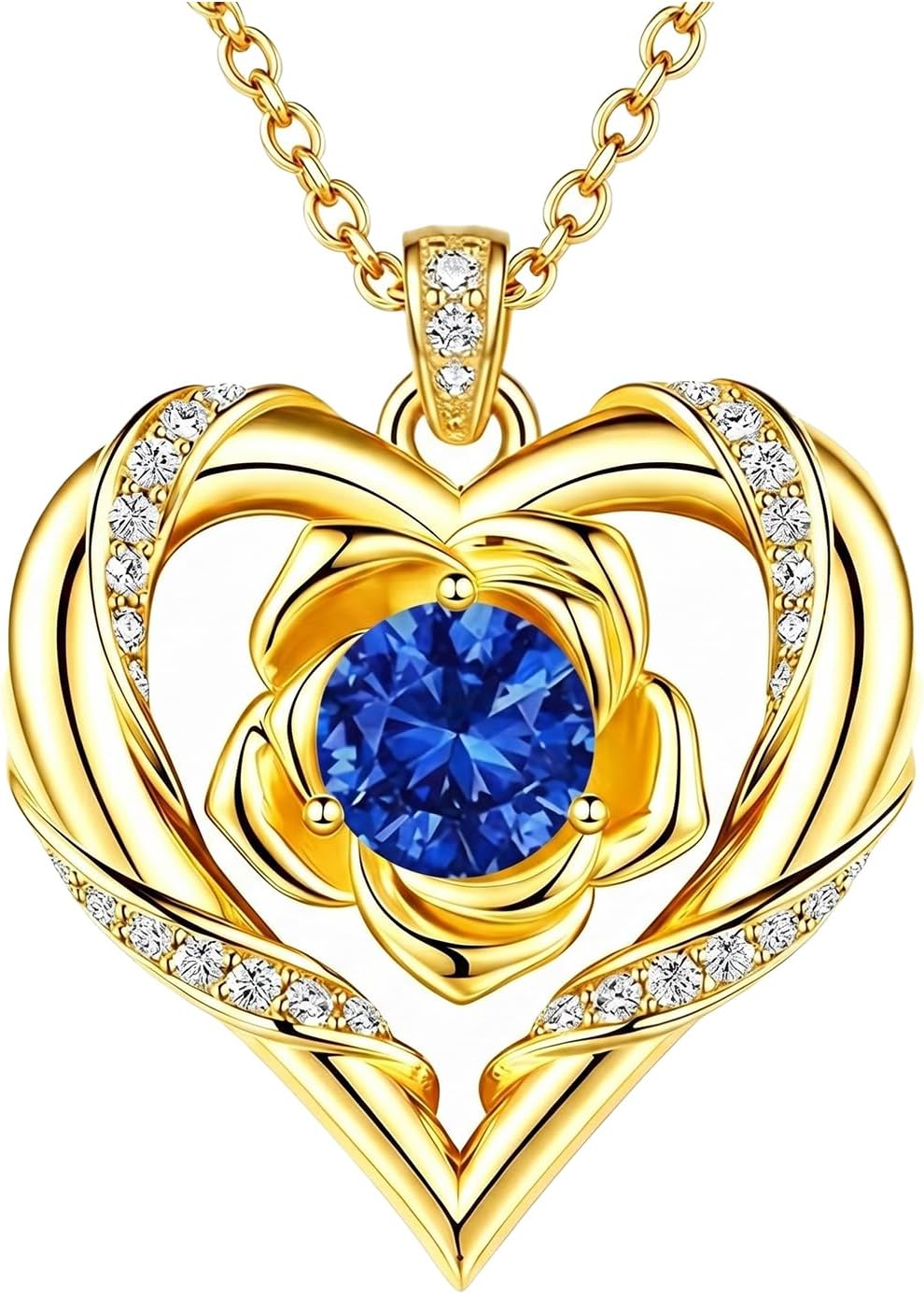 OJK 14K Gold Birthstone Necklace for Women Love Heart Jewelry Birthday Gift
