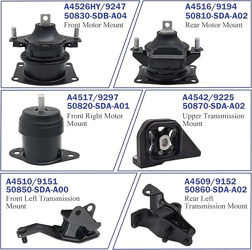Miniatura 3 de Juego de 6 soportes de motor y transmisión para Honda Accord 2.4L Automático A4509 A4510 A4516 A4517 A4542 A4526HY 2003-2007