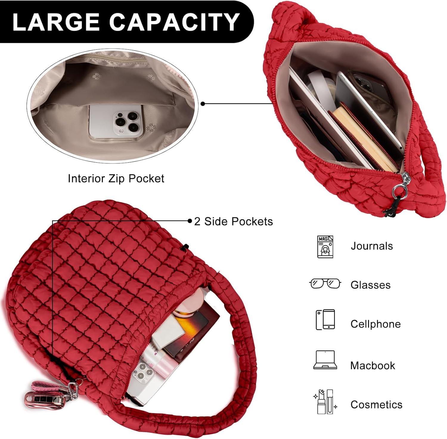 Puffer Tote Bag for Women Large Quilted Puffy Lightweight Carryall Crossbody Tote Bag for Women - Image 4