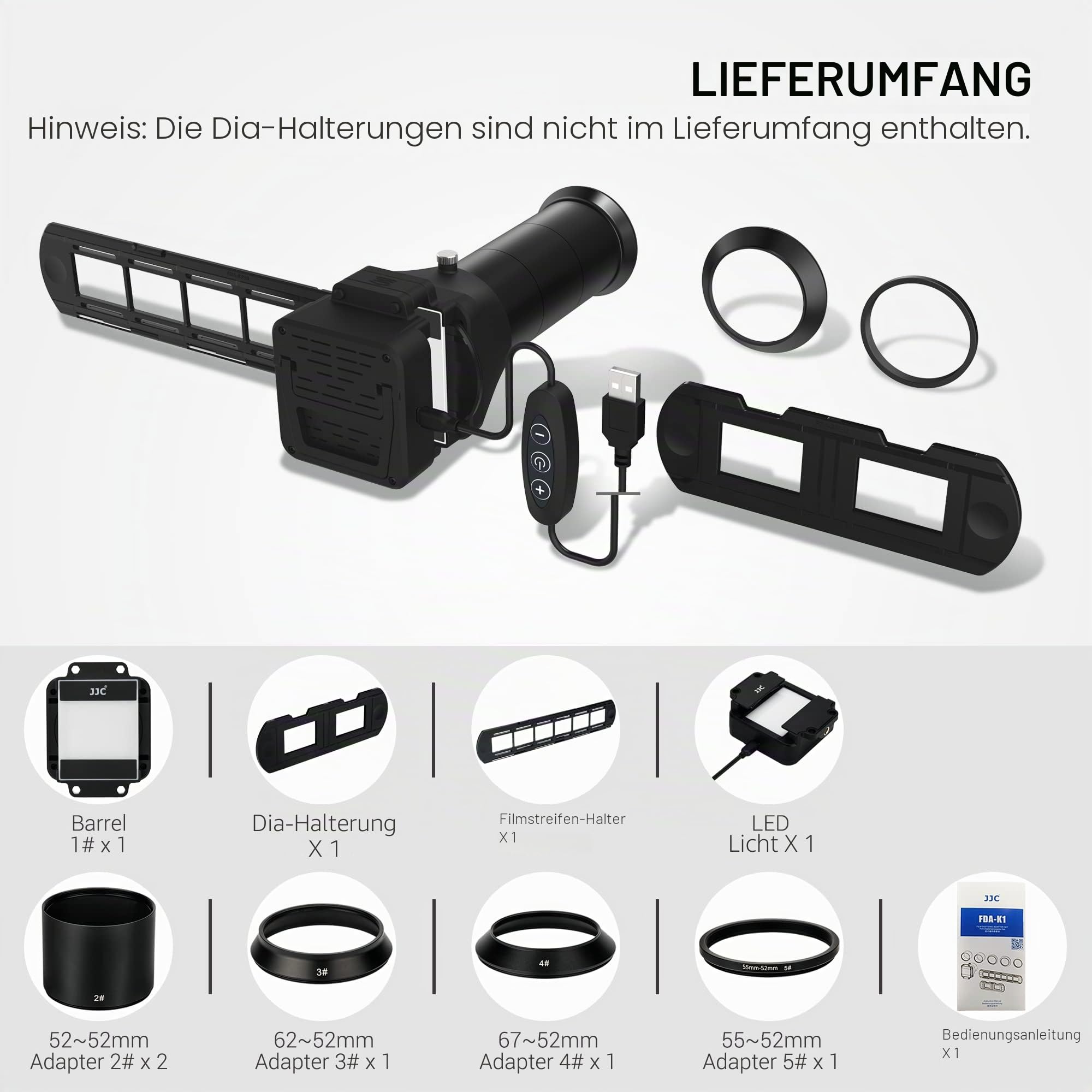 JJC ES-2 Film-Digitalisierungsadapter mit 6500 K USB-LED-Beleuchtungsset, Negativfilm-Kopierscanner Konvertieren Sie 35-mm-Negative in digitales JPEG