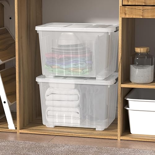 Miniatura 5 de Paquete de 4 contenedores de almacenamiento de plástico de 70 cuartos de galón con tapas de pestillo y ruedas, contenedor de almacenamiento grande