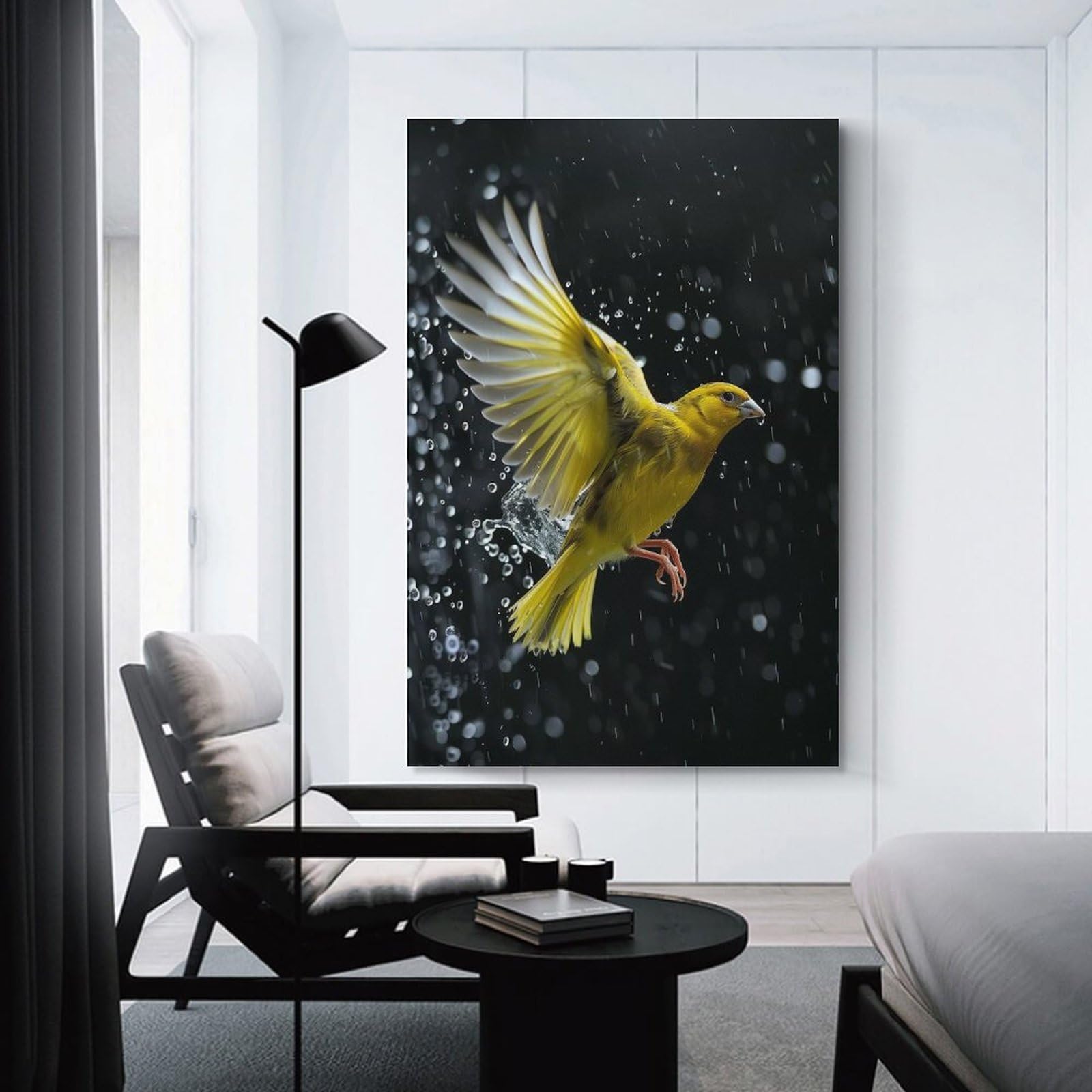 Junmoney Unframe-Style-1 Canaries Through Raindrops Home Decor Wall Art 24X36inch(60X90cm), For Lounge, Study, Hallway Or Flat Walls, Stylish Home Artwork For Focal Walls
