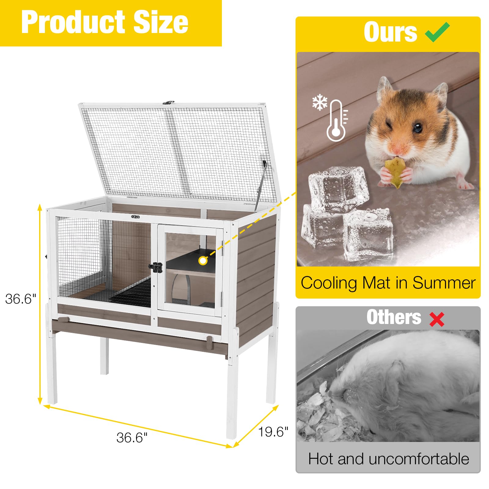 Aivituvin Wooden Guinea Pig Cages Indoor with Removable Stand, Anti Chewing Rabbit Hutch with Ramp and Wire Mesh, 2 Story Small Animals House Habitat with Pull Out Tray (Brown)