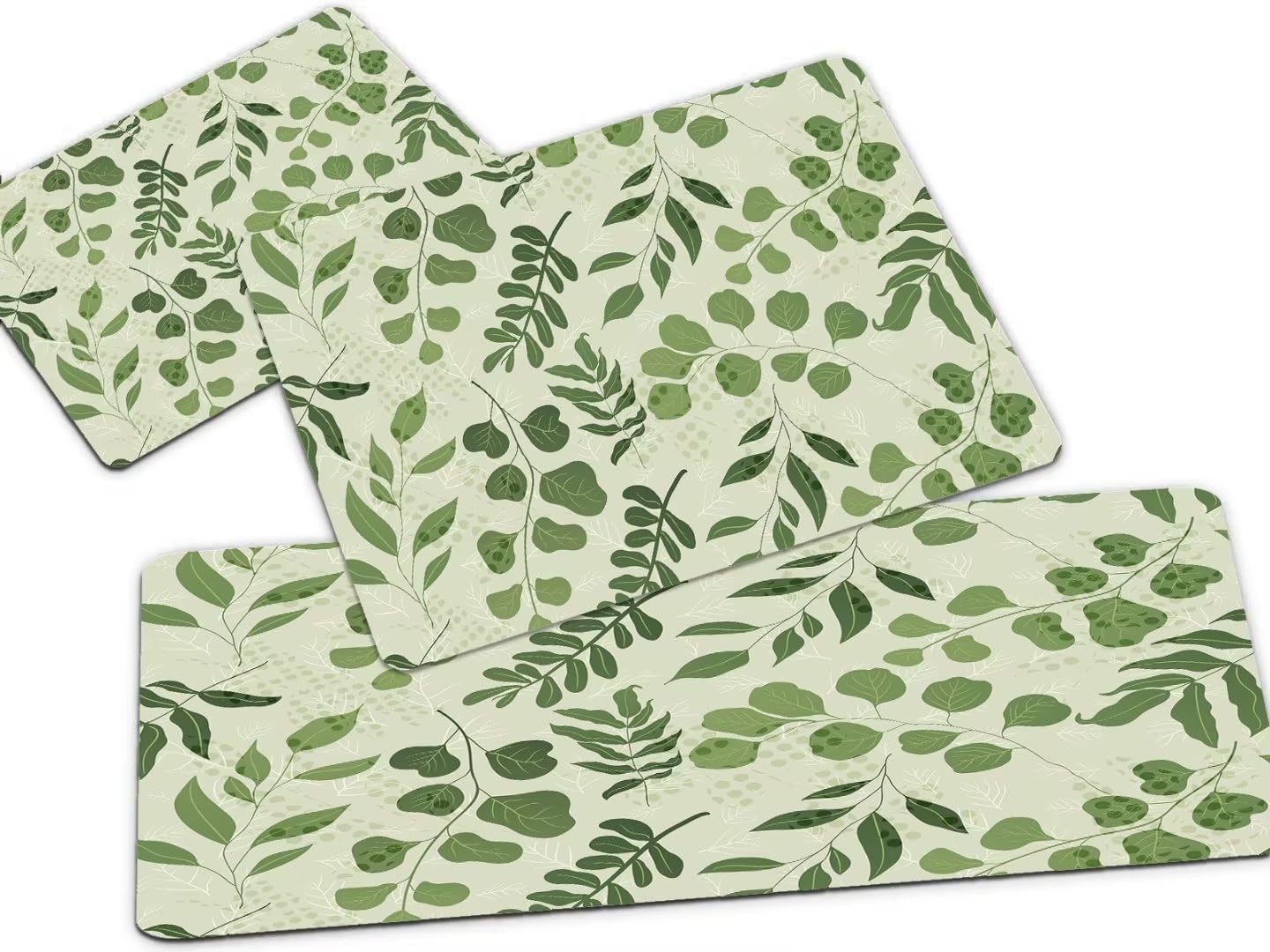 Green Leaf Kitchen Rug Sets 3 Pieces with Runner,Tropical