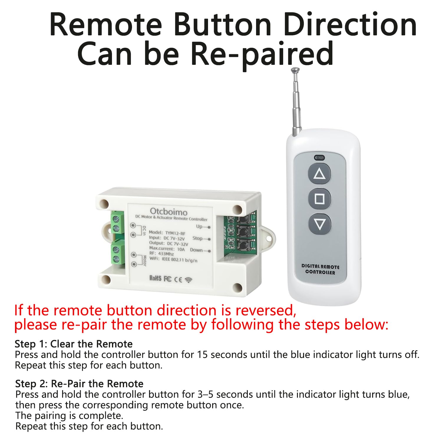 DC7-32V WiFi Smart Linear Actuator Motor Controller, Forward and Reverse Relay, Smart Life APP / RF433Mhz 328FT Remote Control, Compatible with Alexa, Google Home, Siri