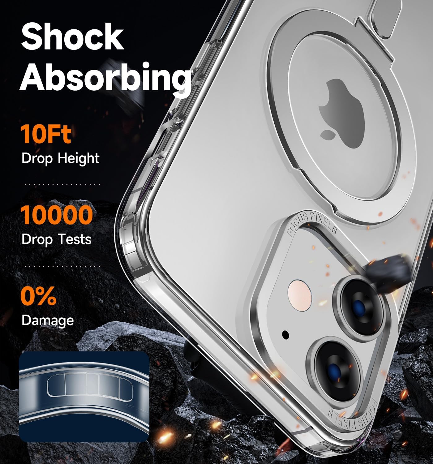 MAGIC JOHN for iPhone 12/iPhone 12 Pro Case 6.1 inch[Compatible with Magsafe] [with Magnetic Metal Stand][Military Grade Shockproof] Anti Yellowing, Matte Back with Soft Edge,Clear