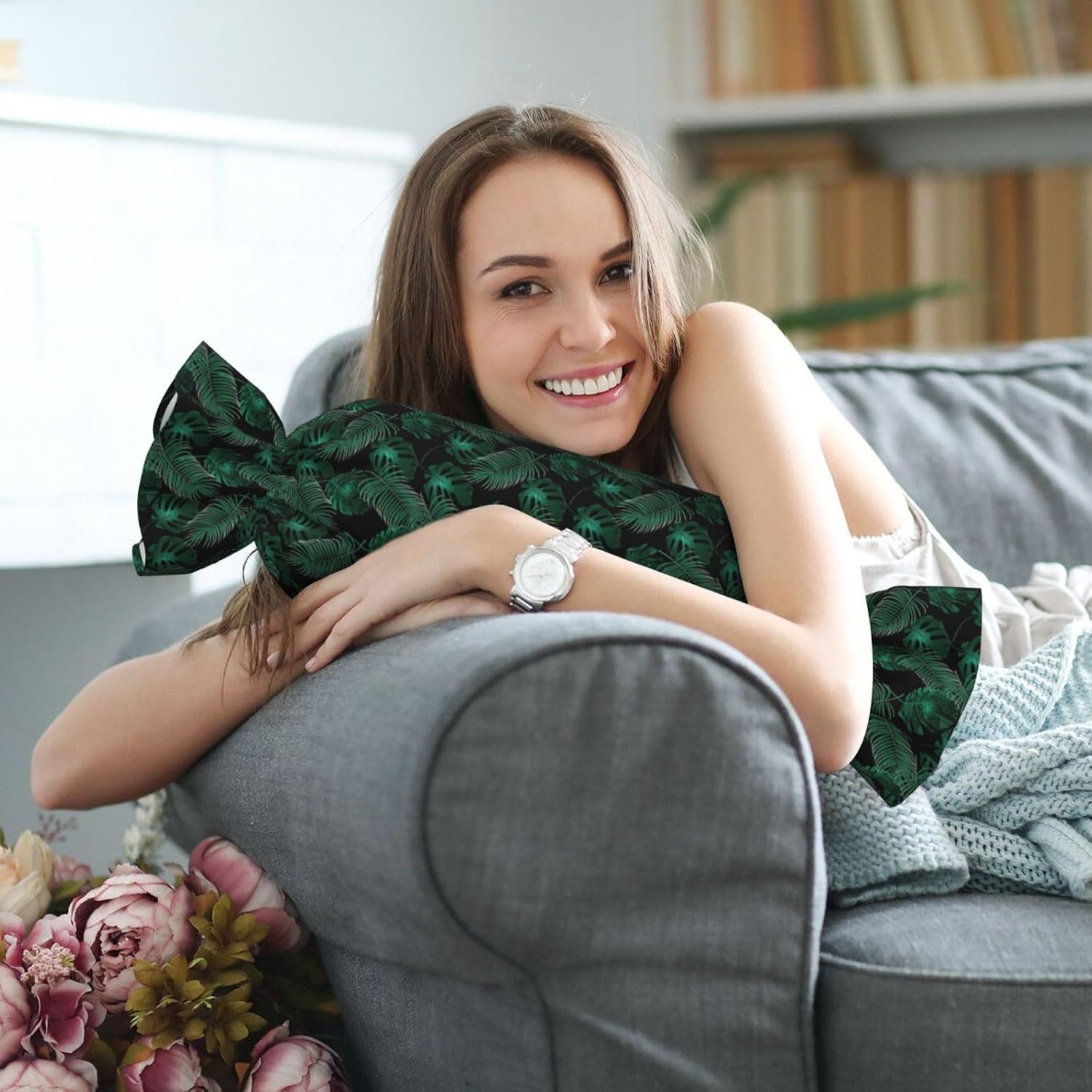Banana Leaf Green Print Candy Cylindrical Pillow Round Bolster Pillows Versatile Use Decor Bedroom Travel