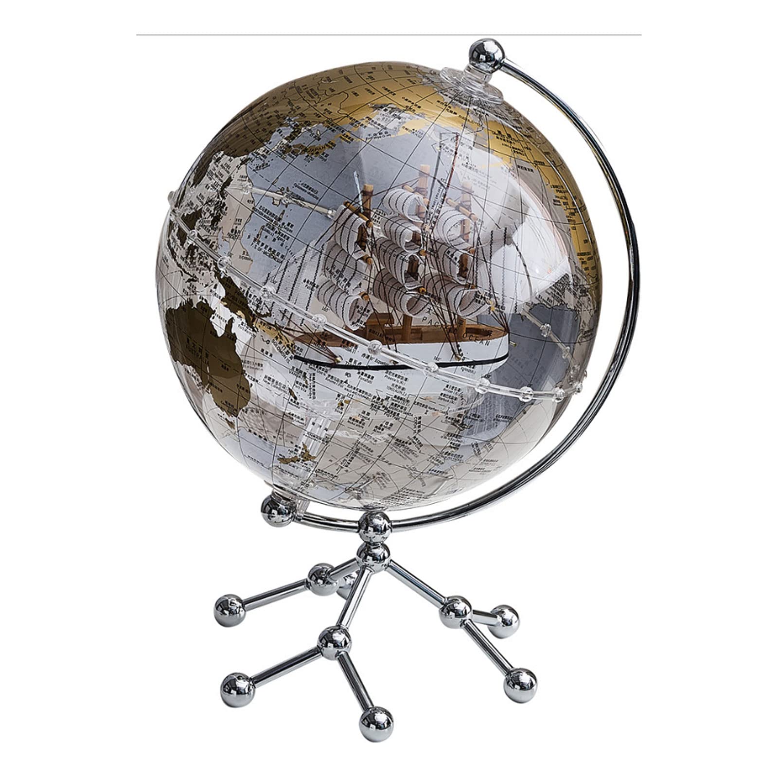 Globo Terráqueo przezroczysty globus, wbudowana żaglówka, dekoracyjna kula świata z metalowym stojakiem, prezent, geograficzny, biurko, akryl, przezroczysta kula do domu, biura, nauczania, łatwa do