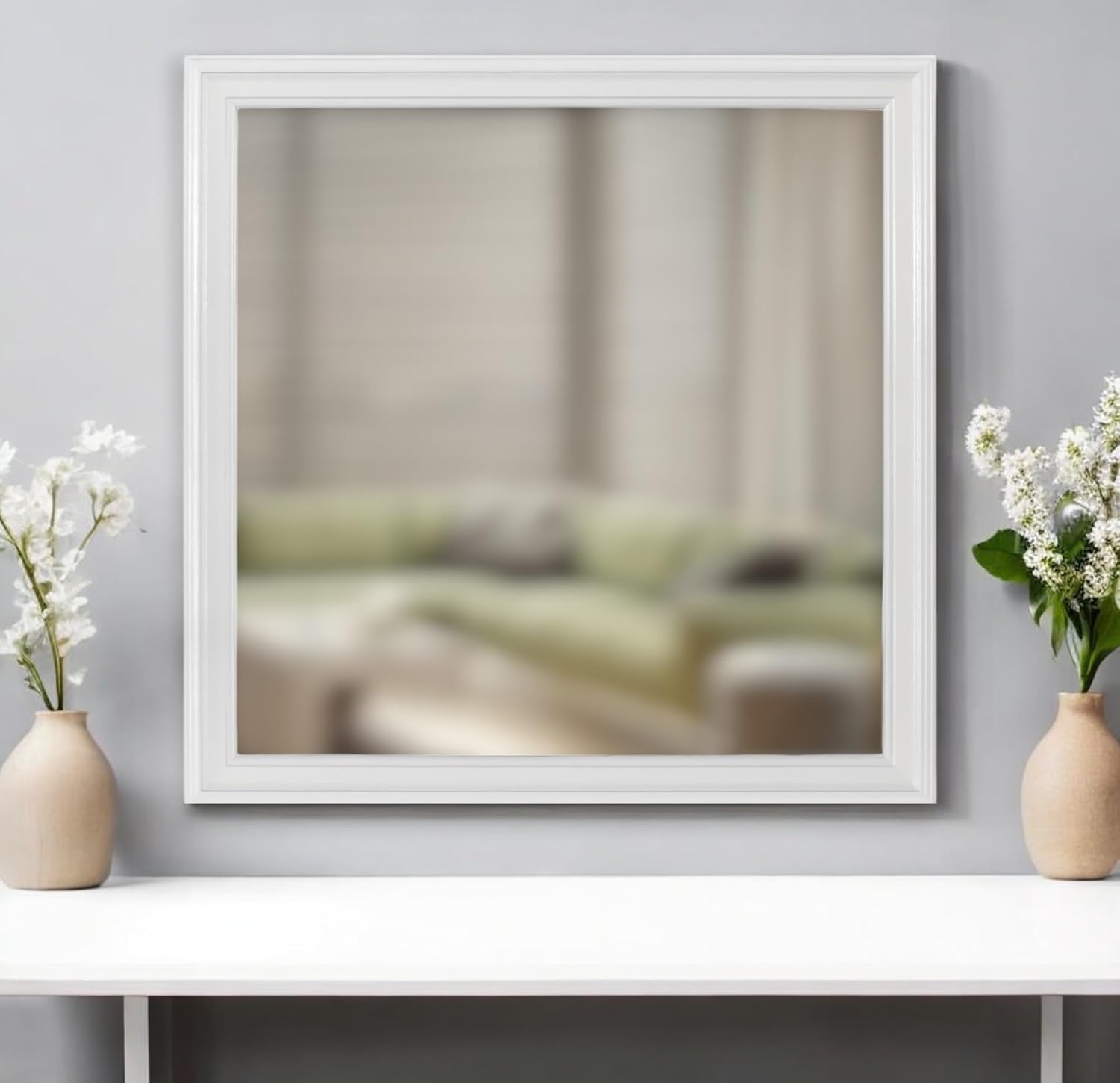 HomeRoots 38" White Square Wood Framed Accent Mirror