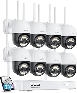 ZOSI 4MP Pan/Tilt Wireless Security Camera System,8pcs 2.5K Outdoor Indoor PT Cameras,AI Human Detection,Night Vision,Spotlight Siren,8CH 4MP Home WiFi Surveillance NVR with 2TB HDD for 24/7 Recording