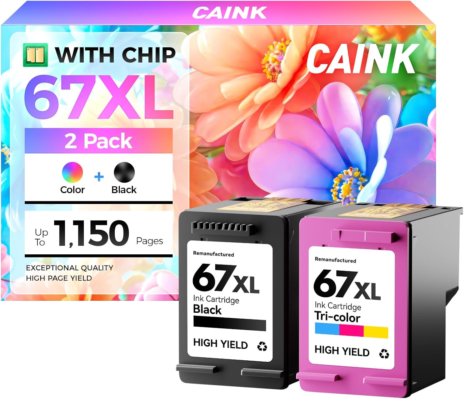 67XL Ink Cartridges Replacement for HP 67 67XL Ink Black Tri-Color Combo Pack Compatible with HP DeskJet 1255 2855e 2827e 2700 2755e 2734e 2755 4100e 4155e 4255e Envy 6000 6055e 6400 6455e Printer