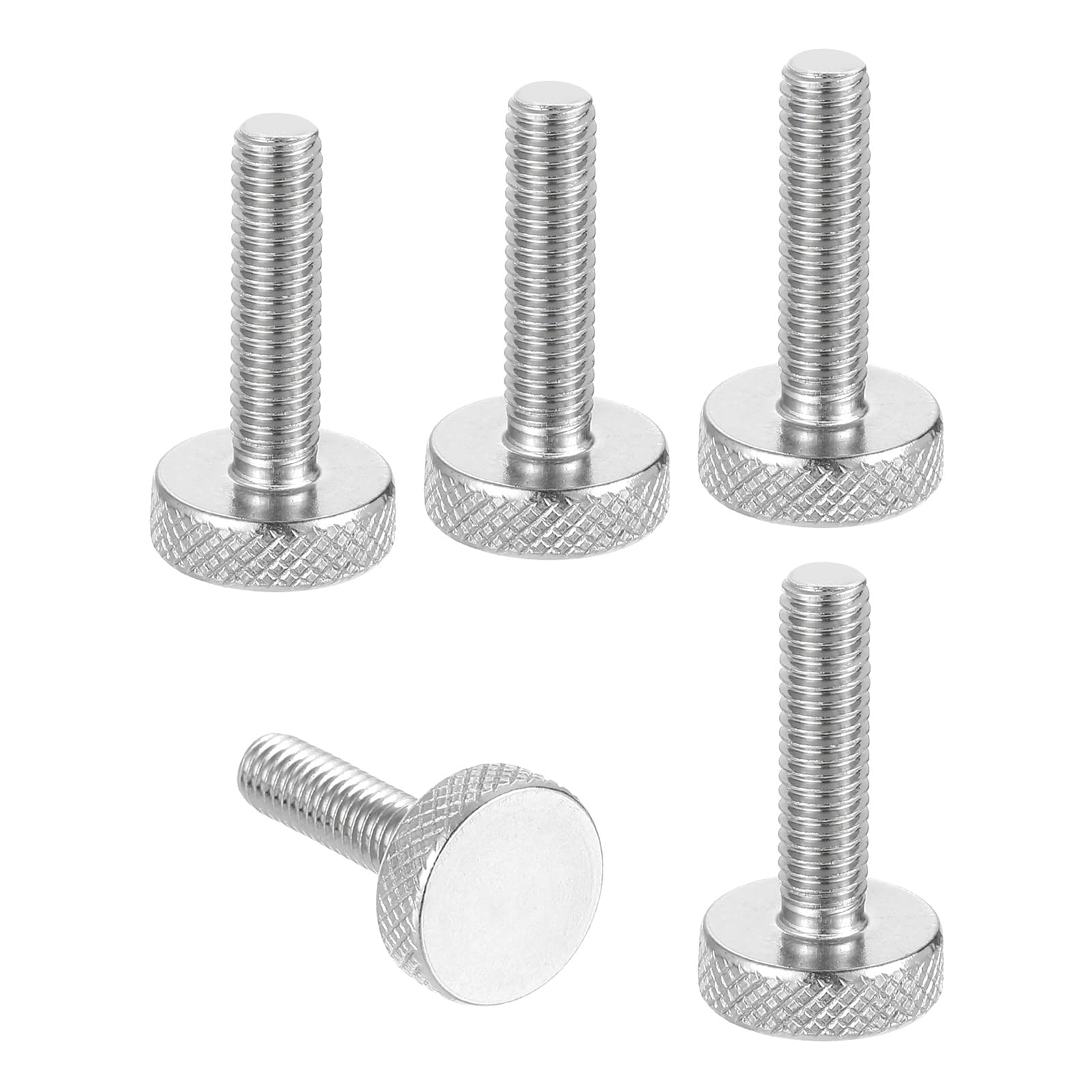 sourcing map M6x30mm Knurled Thumb Screws, 304 Stainless Steel Flat Head Thumb Screws Metric Diamond Knurled Head Bolts Grip Knobs Hand Tighten Thread Fasteners, 16mm Dia. 5 Pcs