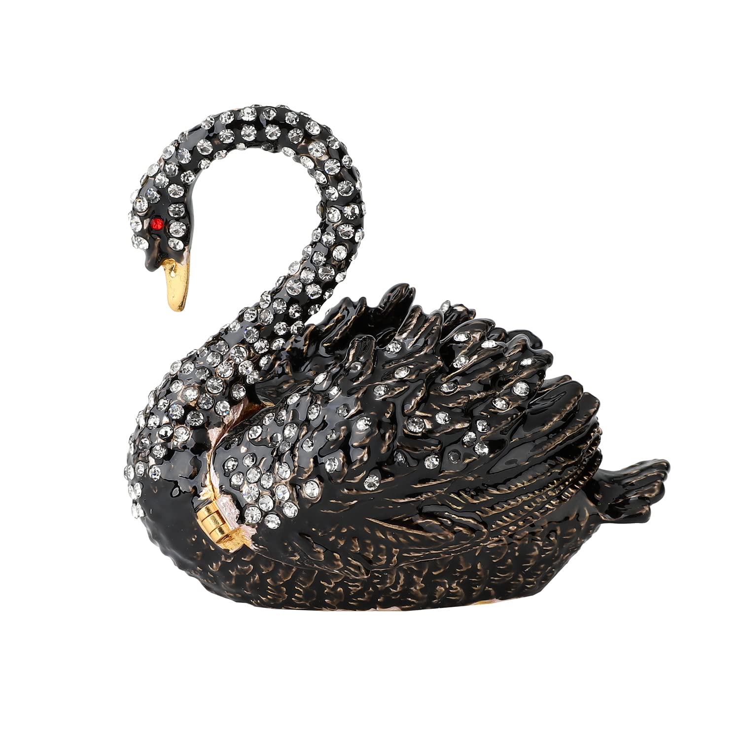 FASSLINO Black Swan Animal Jewelry Trinket Boxes Hinged Enamel Hand-Painted Collectible Figurines Craft Gift for Home Decor