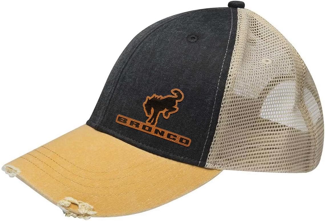 Ford Bronco 4x4 Side Logo Laser Engraved Leather Patch Distressed Trucker Snapback Cap