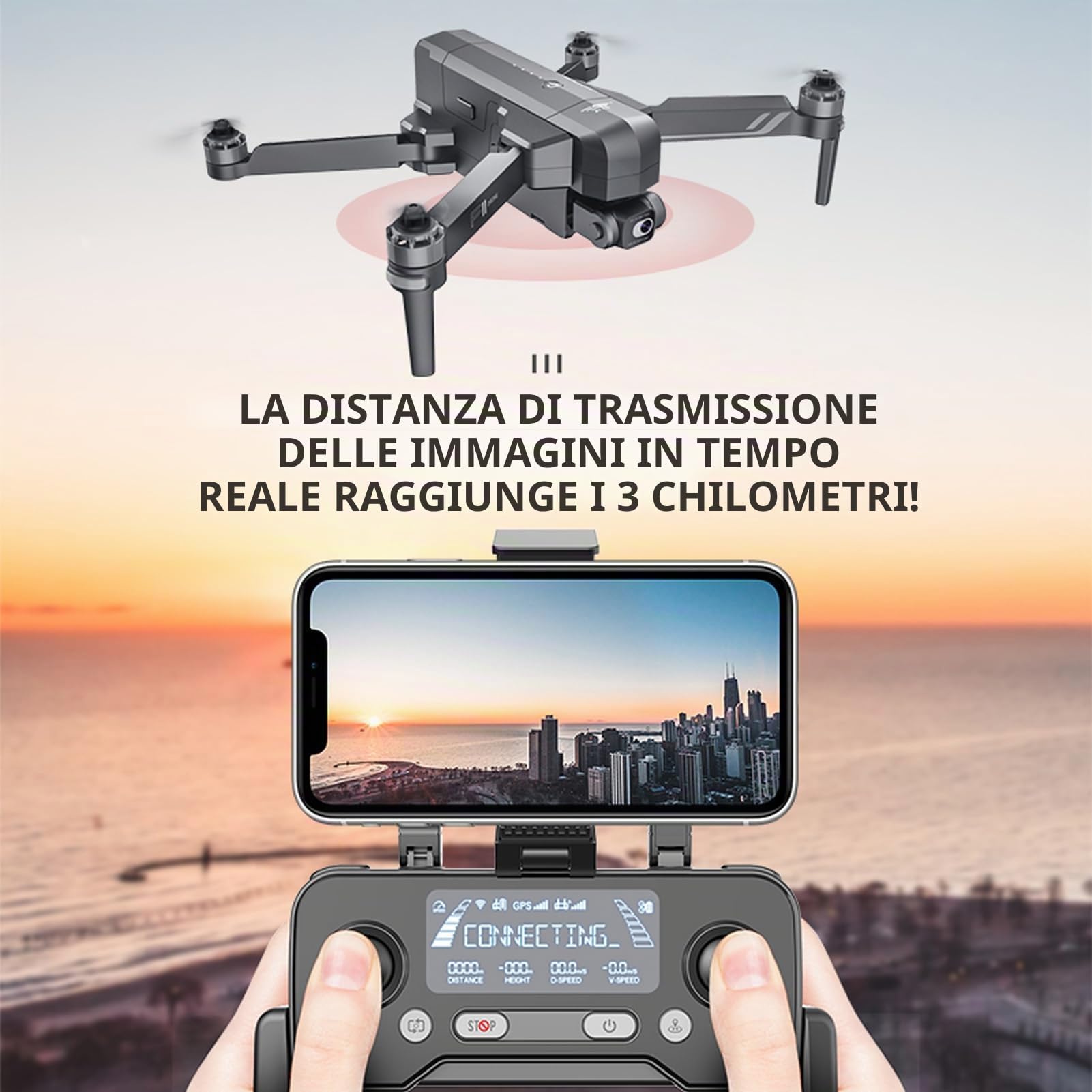 SJRC F11S 4K Pro GPS HD Camera Drone, Profesional 2 Axis Gimbal 3KM RC Quadcopter, 27 min per batteria, motore brushless, ritorno automatico a casa, seguimi (1 Battery)